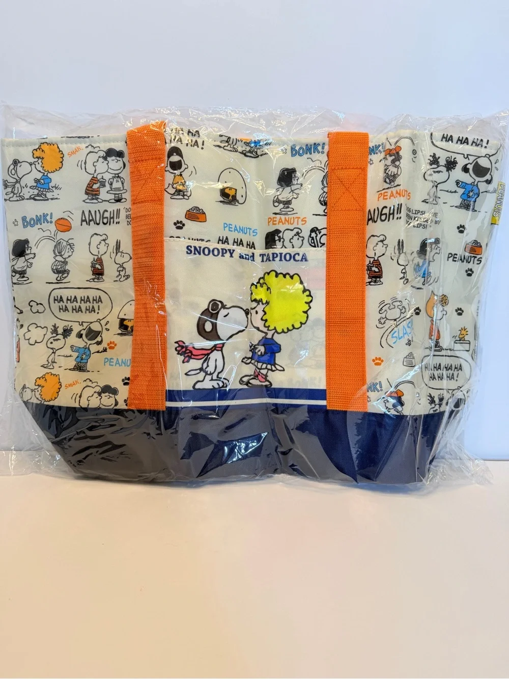 Peanuts Snoopy & Tapioca Kids Tote Bag in Orange and Navy insulated lunch tote - Picture 1 of 3